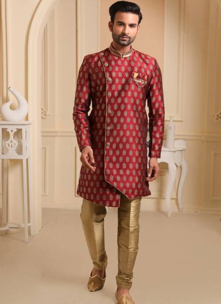 Archies Creation New Party Wear Jacquard Silk Digital Print Indo Western Mens Collection